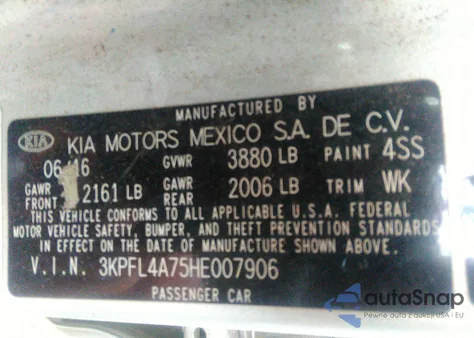 2017 Kia Forte Lx из США, поврежденный, VIN 3KPFL4A75HE007906